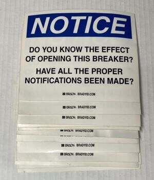 NOTICE Opening Breaker Box Warning Sticker QTY 8 OSHA Panel Brady Label Lot 962A